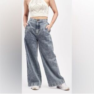 Hunter & Brown High Rise Wide Leg Blue Denim Jeans Acid Wash
